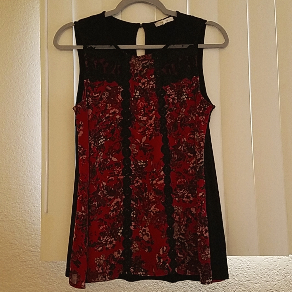 Maurices Red and Black Chiffon Floral Blousey Tank